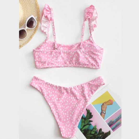 ZAFUL Animal Print Ruffle Cutout Bikini NWT - Picture 2 of 5